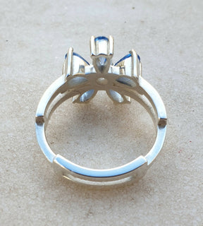 Forget Me Not Masonic Ring - 925K Sterling Silver with Light Blue Stones - Bricks Masons