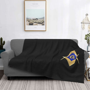 Master Mason Blue Lodge Blanket - Golden Square & Compass G Coral Fleece - Bricks Masons
