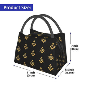 Master Mason Blue Lodge Lunch Bag - Golden Black Square and Compass G Thermal Insulated - Bricks Masons