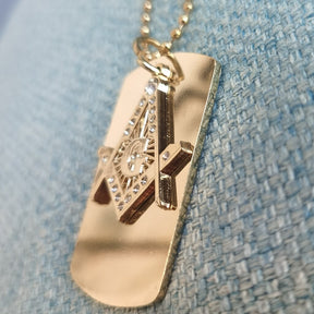 Master Mason Blue Lodge Necklace - Square and Compass G with Rhinestones - Bricks Masons