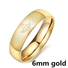 Master Mason Blue Lodge Ring - Le Baiser Square & Compass Smooth Round - Bricks Masons