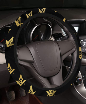Master Mason Blue Lodge Steering Wheel Cover - White & Gold - Bricks Masons