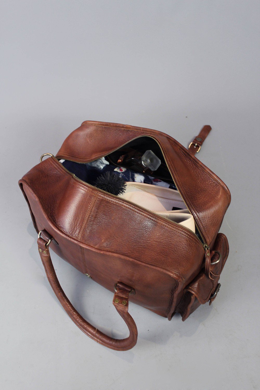Master Mason Blue Lodge Travel Bag - Vintage Brown Leather - Bricks Masons