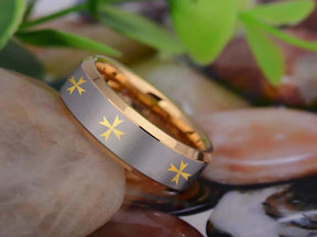 Order of Malta Commandery  Ring - Gold Beveled Tungsten - Bricks Masons