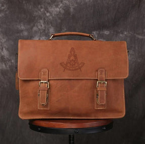 Past Master Blue Lodge California Regulation Briefcase - Handmade Leather - Bricks Masons