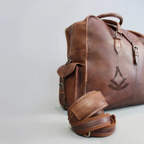 Past Master Blue Lodge Travel Bag - Genuine Brown Leather - Bricks Masons