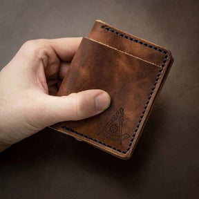 Past Master Blue Lodge California Regulation Wallet - Handmade Leather - Bricks Masons