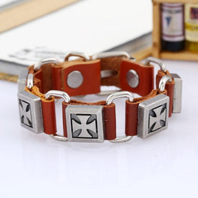 Knights Templar Commandery Bracelet - Cross Leather (Black/Brown) - Bricks Masons