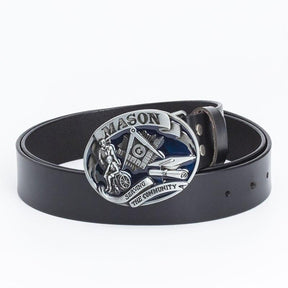 Master Mason Blue Lodge Belt - Serving The Community Square & Compass G (Coffee/Black) - Bricks Masons