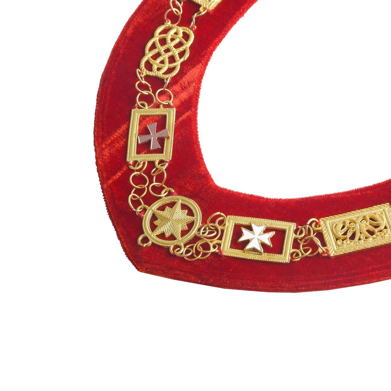 Order Of Malta Chain Collar - Gold With Red Velvet Backing - Bricks Masons